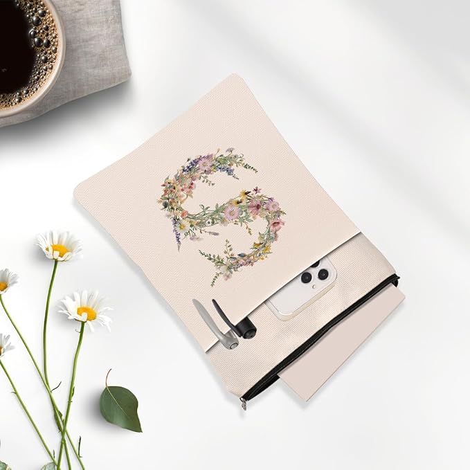 Monogrammed Book Sleeve Floral S Initial Book Pouch Book Accessories Book Lovers Gifts Waterproof Book Cover Book Protector Bookish Gifts Personalized Gifts for Women Girls Readers Bride Sisters