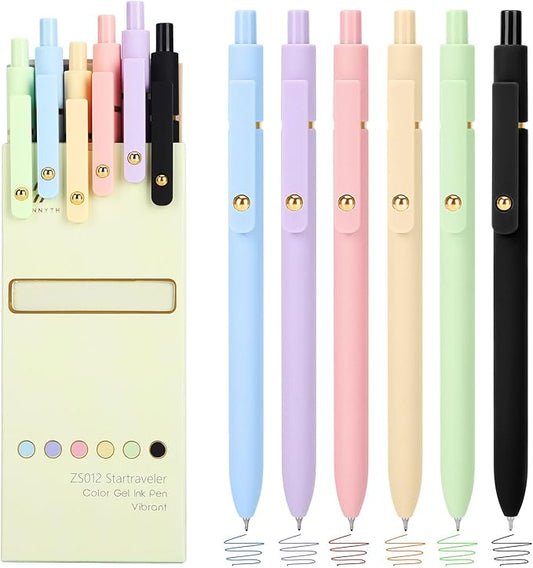 Ddaowanx Colored Gel Pens, 0.5mm Fine Point Retractable,Colorful Pens for Journaling, Teacher Must Haves,Teacher School Supplies, Gifts for Nurse Stockings Stuffers for Women(6Pcs-Aesthetic Colors)
