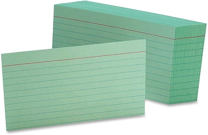 Oxford Ruled Color Index Cards, 3" x 5", Green, 100 Per Pack (7321 GRE)
