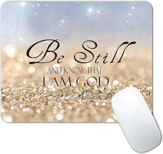 Mouse Pad, Christian Bible Verses Mouse Pad, Square Waterproof Mouse Pad Non-Slip Rubber Base MousePads for Office Laptop, 9.5"x7.9"x0.12" Inch(Be Still)