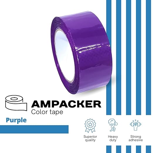 Heavy Duty Packaging Color Tape for Shipping,Packing and Moving 2" Wide x 2.0 Mil Thick -110 Yrd Roll -Acrylic Adhesive Tape for Box Sealing. (6 Rolls, Purple, 2" Wide x 110 yds).