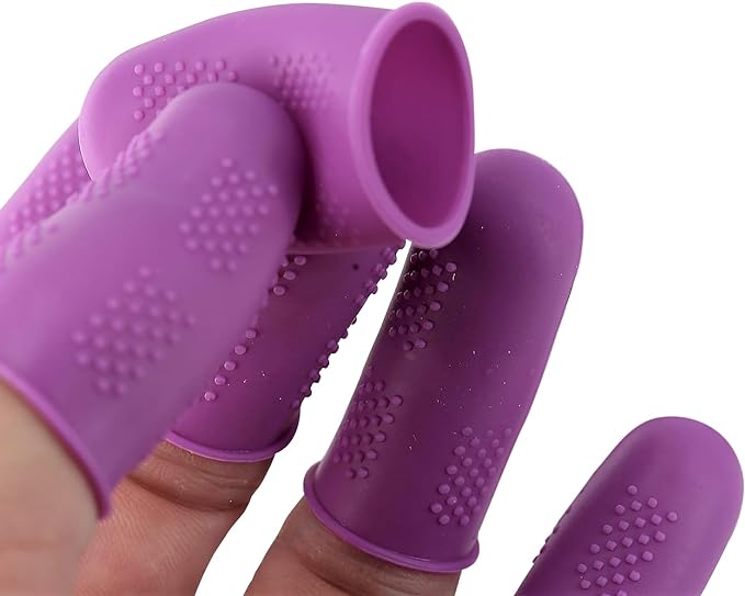 Finger Protectors [Flex Series - 12-Pack] Silicone Non-Stick Finger Covers | Purple | Small (6) / Medium (6) for Hot Glue | Sewing | Adhesives | Scrapbooking