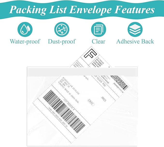 6”×9” Self-Adhesive Shipping Label Sleeves, FungLam Shipping Label Sleeves, Packing List Envelopes, Clear Top Loading Packing List, Shipping Labels Pouches For Shipping Labels/Files 100 Pack.