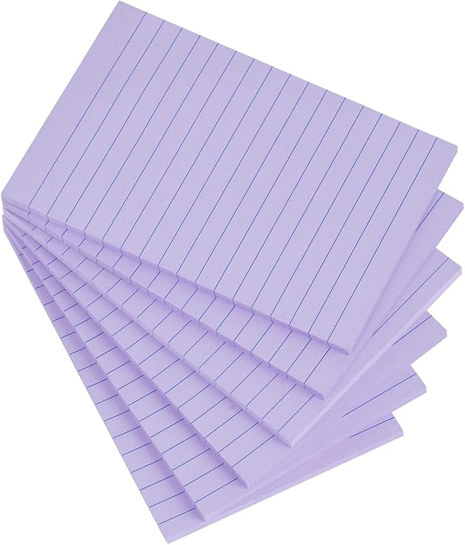 Vanpad Lined Sticky Notes 4X6 in Light Purple Ruled Stickies Super Sticking Power Memo Pads Strong Adhesive, 6 Pads/Pack, 45 Sheets/pad