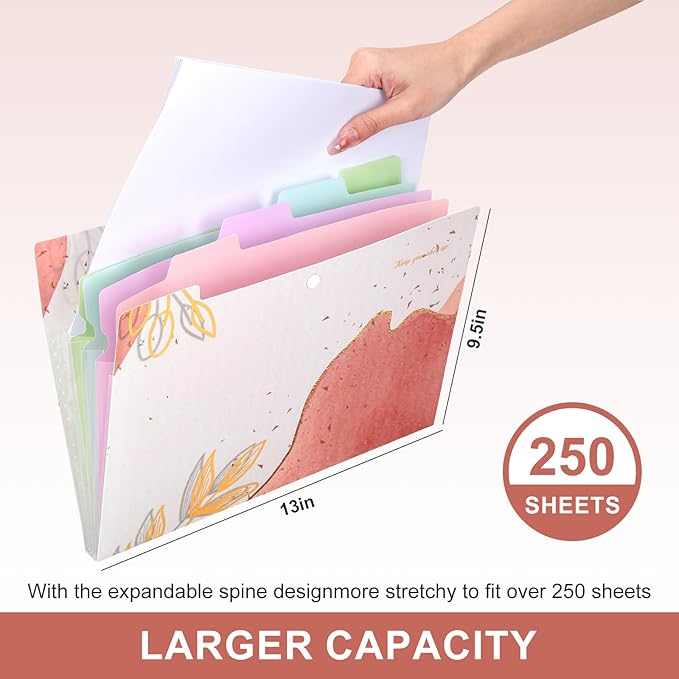 Ddaowanx Expanding File Folder, Letter A4 Size Accordion Plastic File Organizer, 5 Pocket Folders for Documents, Aesthetic Folder with Labels, Paper Organizer for School Office (Bohemian Printed 2)