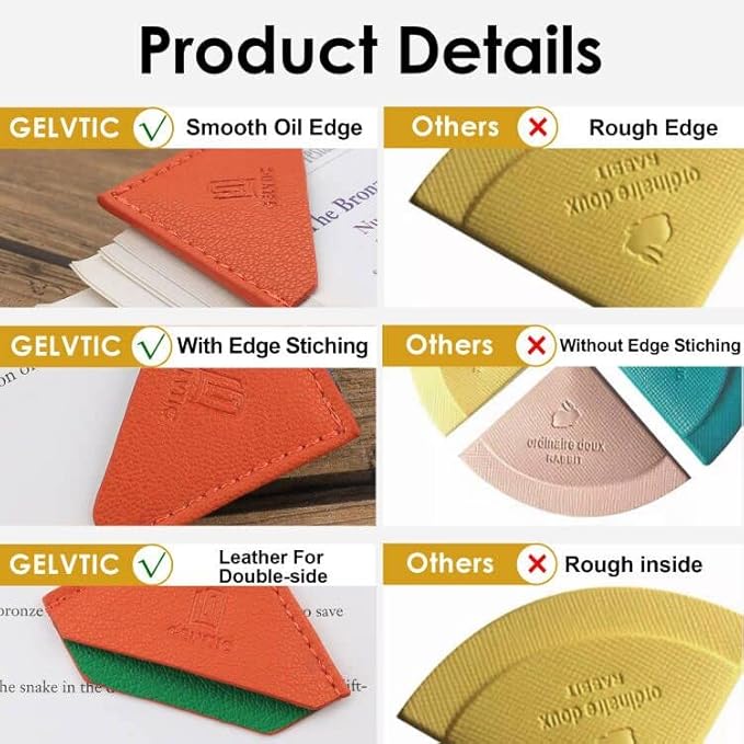 3 Pieces Leather Bookmarks Handmade Page Marker for Men Women and Kids, Faux Leather Page Clips Corner Book Markers for Teachers Gift for Writers Bookworm Book Lovers (06-Orange Green)