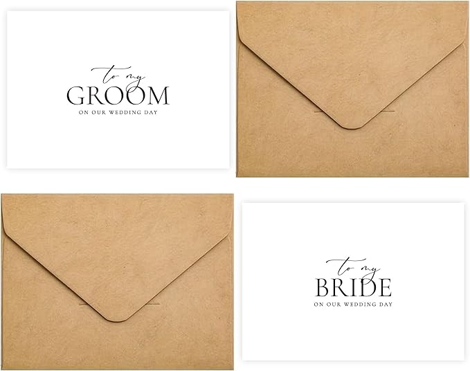 Set of 2 Wedding Cards for Bride and Groom with Matching Envelopes, To My Bride on our Wedding Day Card, To My Groom on our Wedding Day Card.（Groom/Bride A）