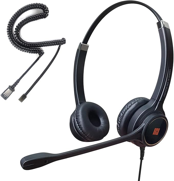 IPD IPH-255 Phone Headset with Noise Cancelling Microhone for Office and Call Center- Comapatible with Polycom VVX,Aastra,Avaya Digital, Nortel, Samsung,Mitel landline Phones