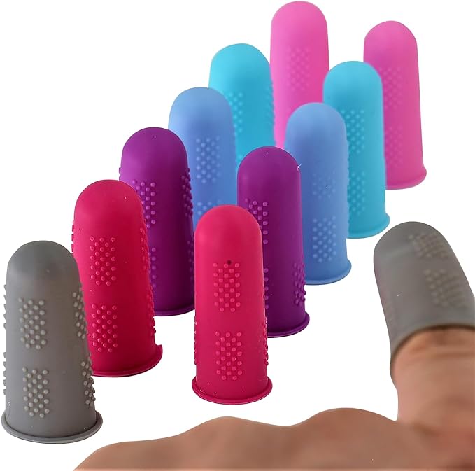 Finger Protectors [Flex Series - 12-Pack] Silicone Non-Stick Finger Covers [Small (6) / Medium (6) - 6 Colors 2 Sizes] for Hot Glue/Sewing/Wax/Rosin/Resin/Honey/Adhesives/Scrapbooking