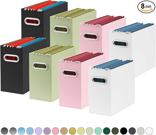 Oterri File Organizer, Small Storage Box, Cardboard File Folder Organizer, Collapsible File Box, Hanging File Organizer for Letter Size, Portable File Box, Only Box (Multi color,8 Packs)