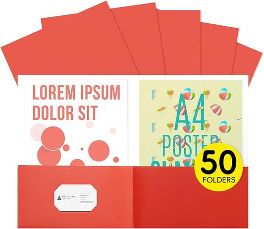 50pcs Red Folders with Two-Pockets Fit Letter Size Paper,Paper File Designed for Office,Home and Classroom Use