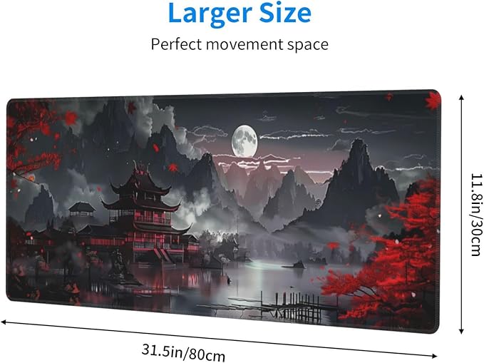 Extended Gaming Mouse Pad, Large Gaming Mouse Waterproof with Stitched Edges, Non-Slip Desktop Pad for Home and Office, Level Up Your 31.5x11.8 Inch… (Japanese Style)
