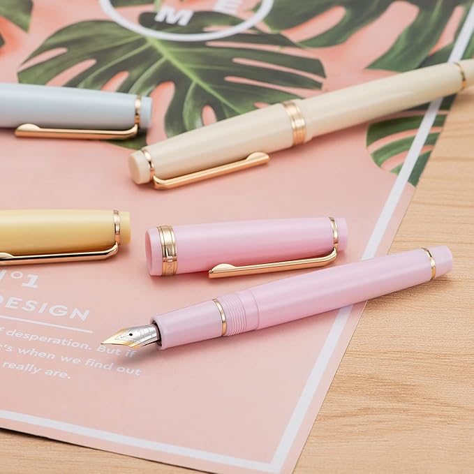 Jinhao 82 Light Green Acrylic Fountain Pen, Iridium Extra Fine Nib Classic Design Smooth Writing Pen with Ink Converter (Gold Trim)