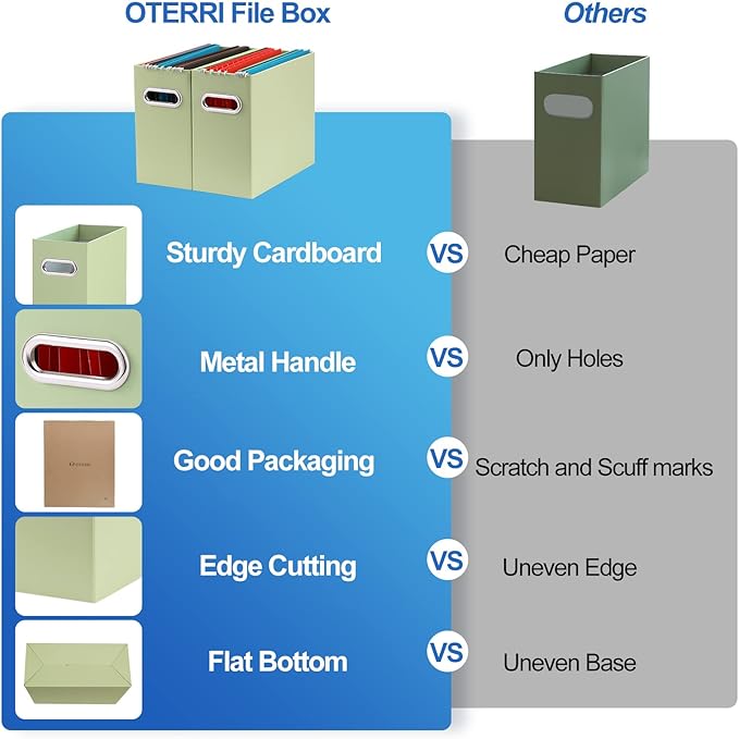 Oterri Collapsible Small Storage Box - Cardboard File Folder Organizer, Hanging File Box for Letter Size, Portable - Multi color, 4 Packs