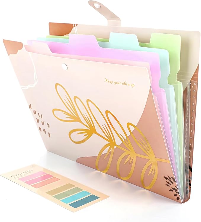 Ddaowanx Expanding File Folder, Letter A4 Size Accordion Plastic File Organizer, 5 Pocket Folders for Documents, Aesthetic Folder with Labels, Paper Organizer for School Office (Bohemian Printed 1)