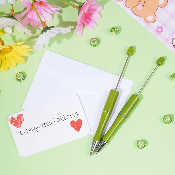 jiebor 30Pcs Green Beadable Pens Plastic Bead Pen Black Ink Ballpoint Pens Diy Pens Cute Cool Pens for Teacher Bridal Graduation Gift Office Supplies