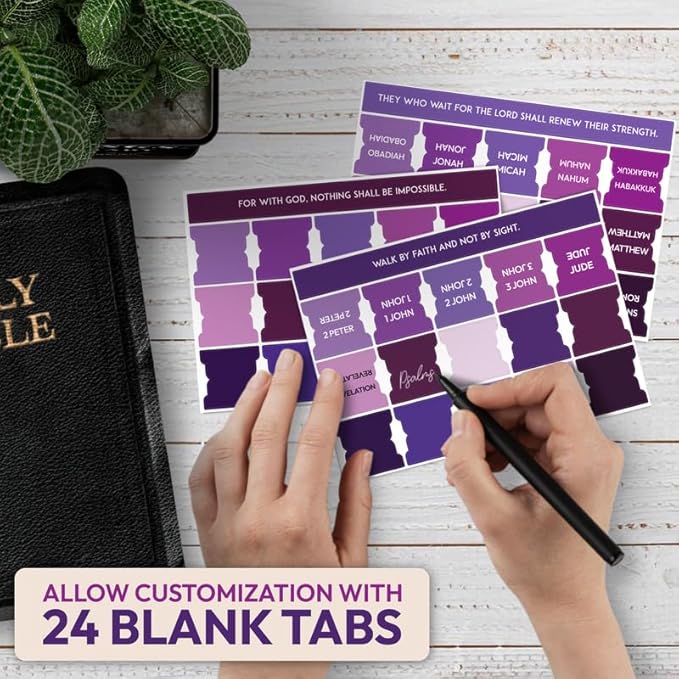 Purple Bible Tabs, 90 Large Print Bible Index Tabs for Study Bible, Laminated Easy-to-Read Label, Christian Gift for Women, Men, Kids