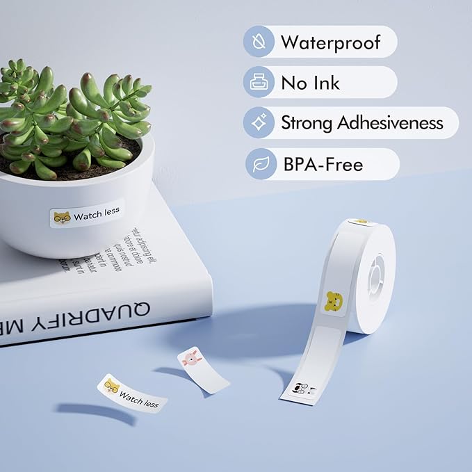 NIIMBOT Label Maker Tape for D11/D110/D101 Label Maker, 12 x 40 mm (0.47'' x 1.57'')-160 Tapes/Roll for Home Office Labeling Tape Replacement, Zoo Pattern