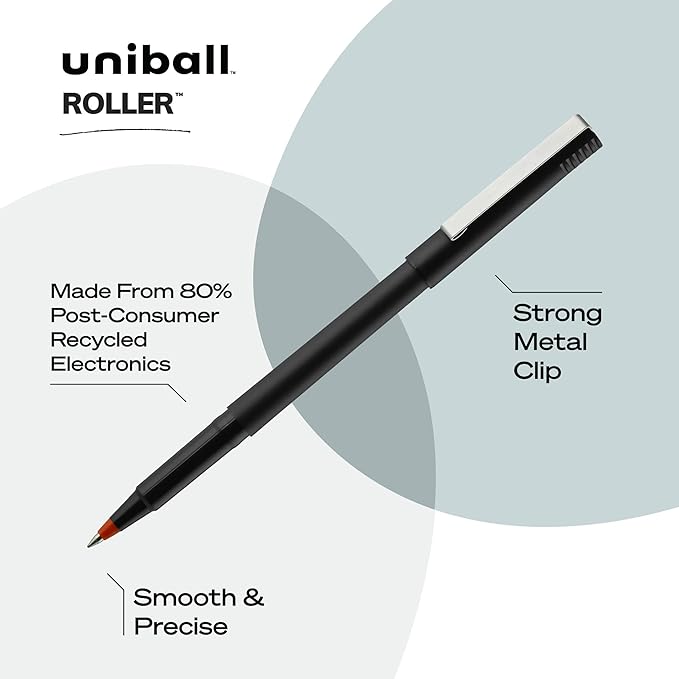 uni-ball Roller Ball Stick Pens, 0.5 mm Micro Tip, Red, Pack of 12