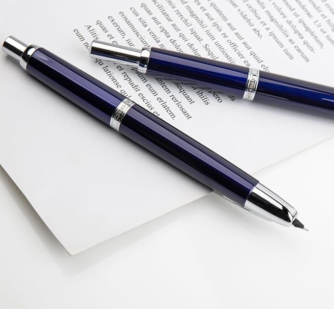 JINHAO 10 Press Fountain Pen, Retractable Metal Pen with Ink Converter (EF Nib 0.38mm, Dark Blue)