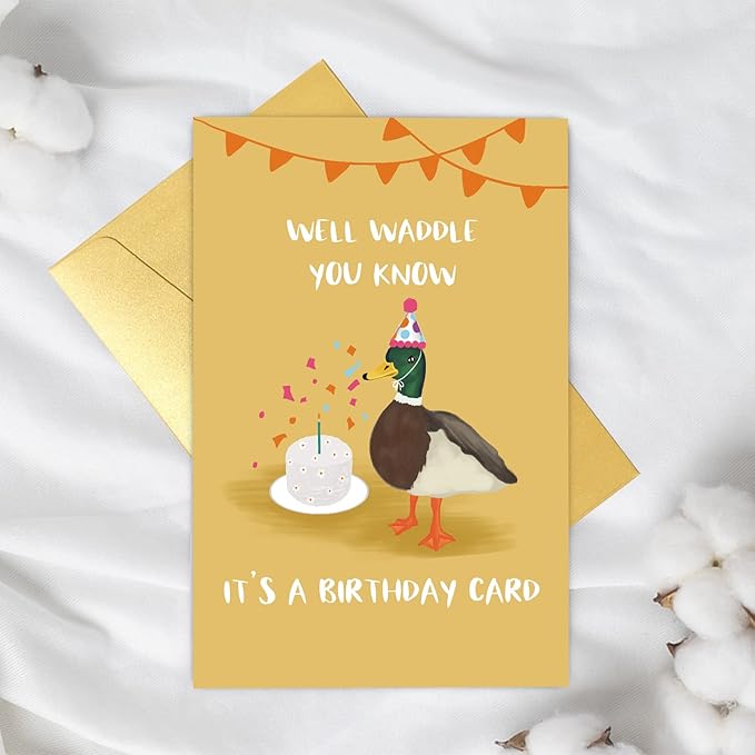 Supoeguk Cute Duck Birthday Card for Duck Lover, Funny Duck Pun Birthday Card for Him Her, Well Waddle You Know It's A Birthday Card
