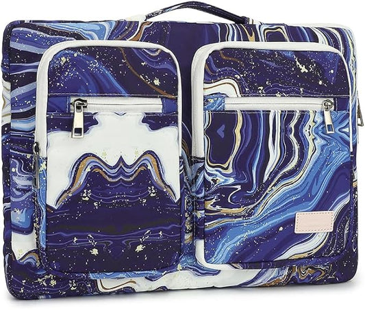 canvaslife 360° Protective Laptop Sleeve Case Bag with 4 Pockets for MacBook Pro 16 inch and 15 inch-15.6 inch Laptop (Blue marble)