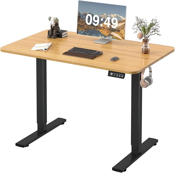 Furmax Electric Height Adjustable Standing Desk Large 40 x 24 Inches Sit Stand up Desk Home Office Computer Desk Memory Preset with T-Shaped Metal Bracket, Maple
