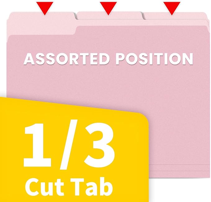 SUNEE File Folders Letter Size Pink, 100 Pack Manilla Folders 8.5 x 11 1/3-Cut Tabs, Colored File Folders Office Home School for Documents Files Paper