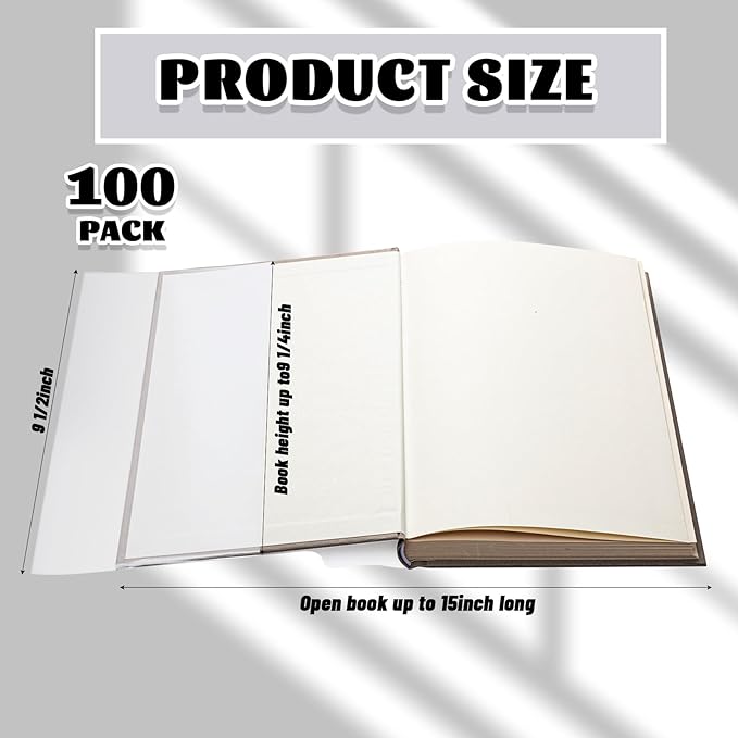 ReliThick 100 Pack Adjustable Matte Book Cover for Book with 9.25 x 15, Plastic Waterproof Sleeve for Paperback, with Self Adhesive Closure, Against Dust, Wear Protector(Matte)