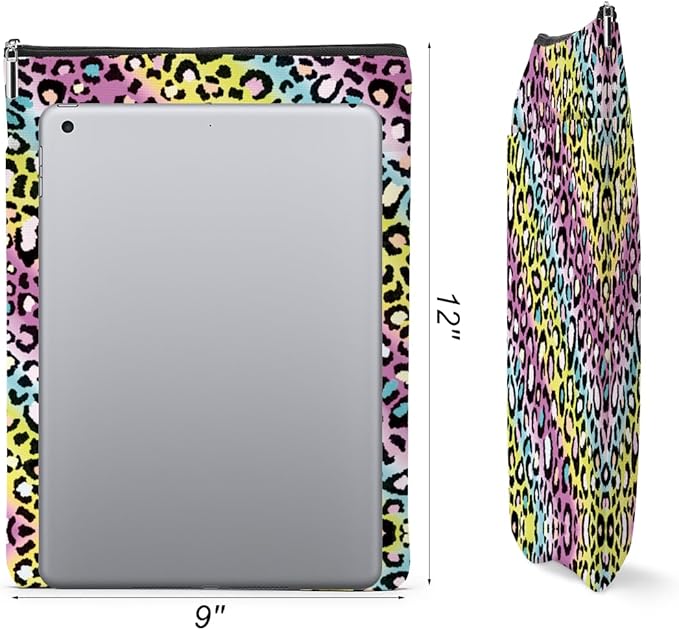 2 Pack Rainbow Leopard Print Book Sleeve, Books Protector，Books Pouch， Book Lovers Gifts，Bookish Gifts Waterproof Cover with Zipper，Leopard Decor Gift Bag for Women Bestie Christmas Thanksgiving