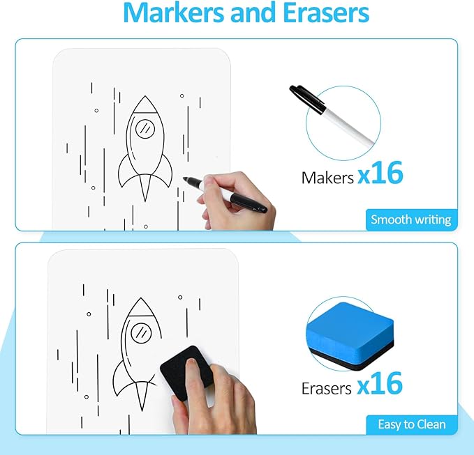 Dry Erase LapBoards, PANDRI 16 Pack Double Sided 12.5 x 9 Inch Whiteboards with 16 Erasers and 16 Markers, Dry Erase Boards for Kids Students Classroom Teacher Supplies