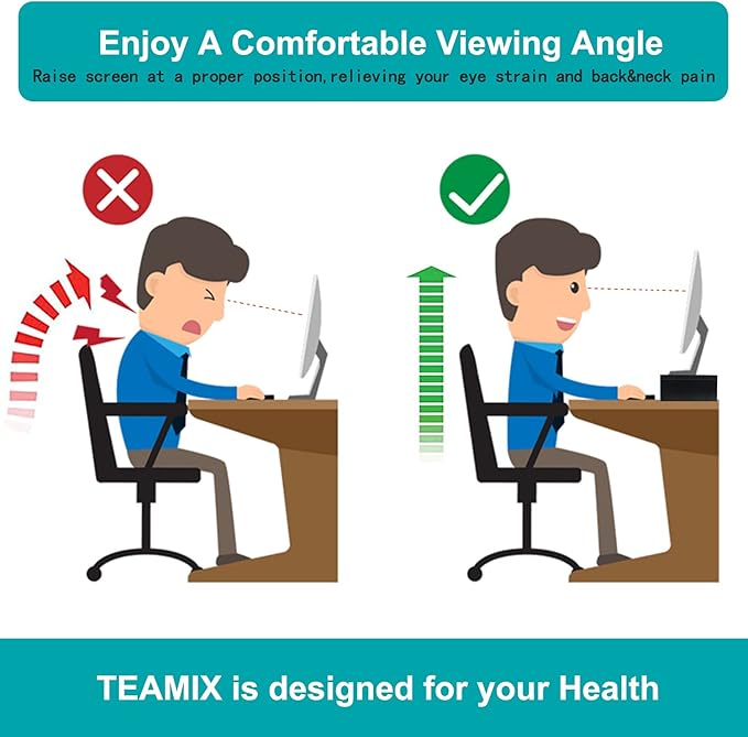 TEAMIX 14.2 inch Monitor Stand Riser, Rustic Brown Wood Monitor Riser with Storage for Desk Small Monitor Stand TV/Screen/PC/Laptop Riser Computer Stand Desktop Shelf (Brown-14.2 inch)