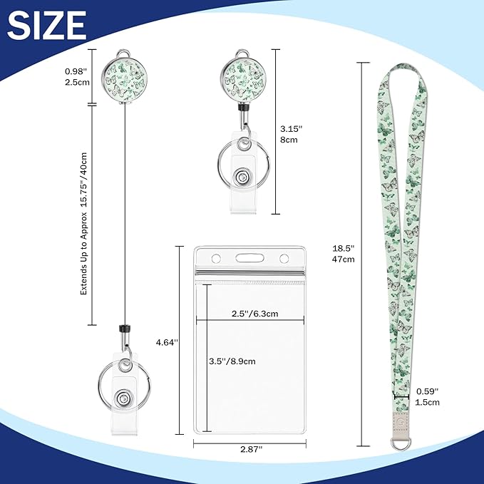 Giancomics Butterfly Lanyards for Id Badges, Cute Lanyards with Retractable Reel, Waterproof ID Badge Holder for Cruise Ships Cards Key, Work Name Tag Card Protector for Women 2 Pack