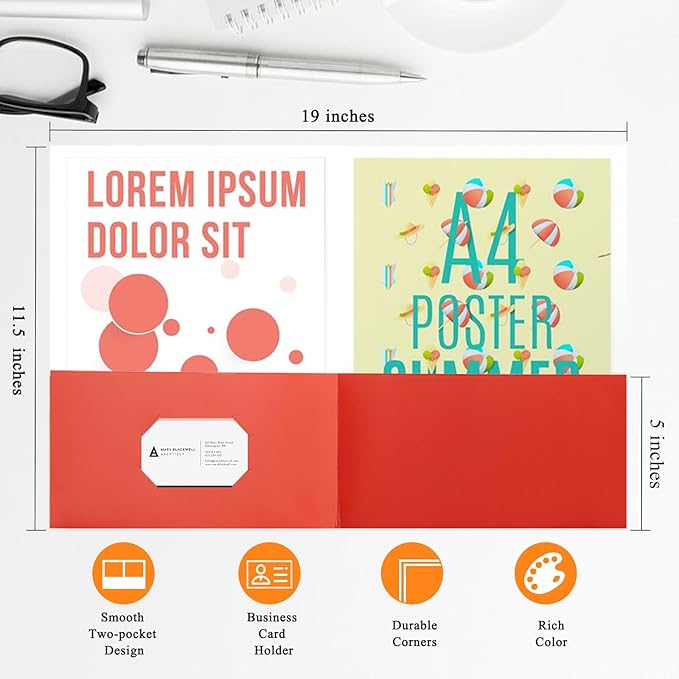 25pcs Red Folders with Two-Pockets Fit Letter Size Paper,Paper File Designed for Office,Home and Classroom Use