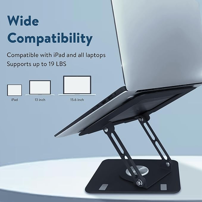 Swivel Laptop Stand for Desk, Adjustable Laptop Stand for Desk w/ 360° Rotation, Raise Tilt Cools Laptop with This Ergonomic Laptop Stand Riser, Collapsible iPad Computer Laptop Stand (Black)