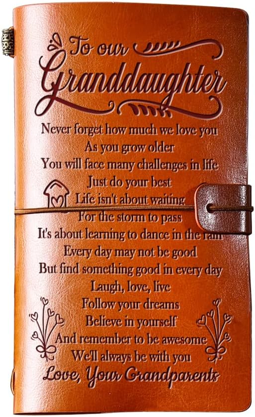 Granddaughter Birthday Gifts from Grandma Grandpa, GIFTRRY To My Granddaughter Leather Journal, 140 Page Refillable Journal, Unique Christmas Birthday Gifts for Granddaughter from Grandparents