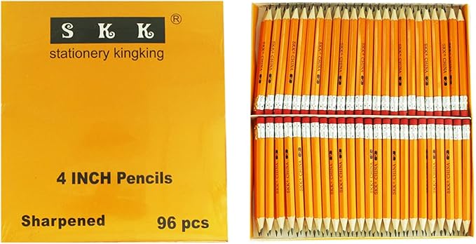 SKKSTATIONERY Half Pencils with Eraser Tops, Golf Pencils, 4 inch, Classroom, Pew - #2 HB, Hexagon, Pre-sharpened, 96/Box.