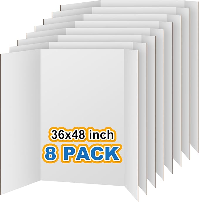 VinTS 8 PCS Trifold Poster Board, 36" x 48" White, Sturdy Foldable Display Boards for School Projects, Science Fair, Business Presentations, Exhibitions, Workshops