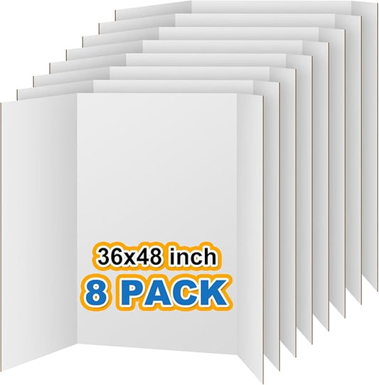 VinTS 8 PCS Trifold Poster Board, 36" x 48" White, Sturdy Foldable Display Boards for School Projects, Science Fair, Business Presentations, Exhibitions, Workshops