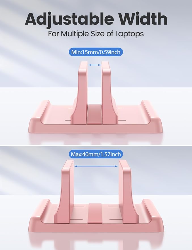 Vaydeer Vertical Laptop Stand Holder Plastic Adjustable Desktop Notebook Dock Space-Saving 3 in 1 for All MacBook Pro Air, Mac, HP, Dell, Microsoft Surface, Lenovo, up to 17.3 inches (Pink)