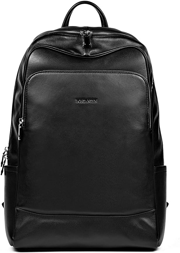 BOSTANTEN Leather Backpack College Laptop Travel Camping Computer Shoulder Bag Gym Sports Backpacks For Men Black