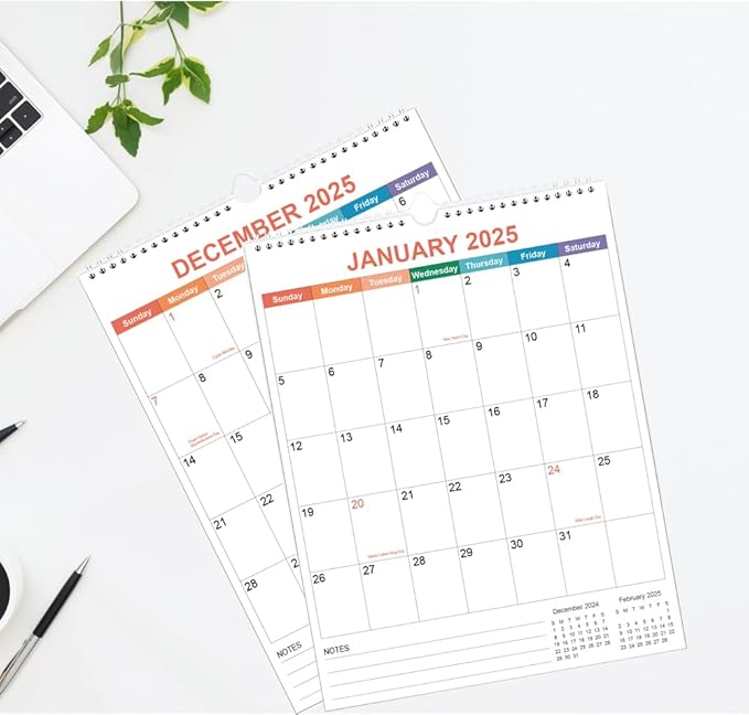 2025 Calendar - Wall Calendar 2025 from January 2025 - December 2025, 12 Months Calendar with Twin-Wire Binding & Hanging Hook, 8.5" x 11", Vertical Calendar, Colorful