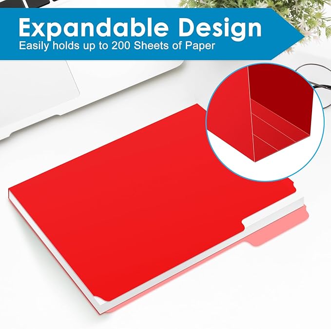 120-Pack Two Tone Color File Folders 8.5 x 11 Inch，1/3 Cut Tab File Folders Letter Size, Assorted Colors, Blue Red Green Yellow Orange Manila File Folders, School Business Office Folders for Document