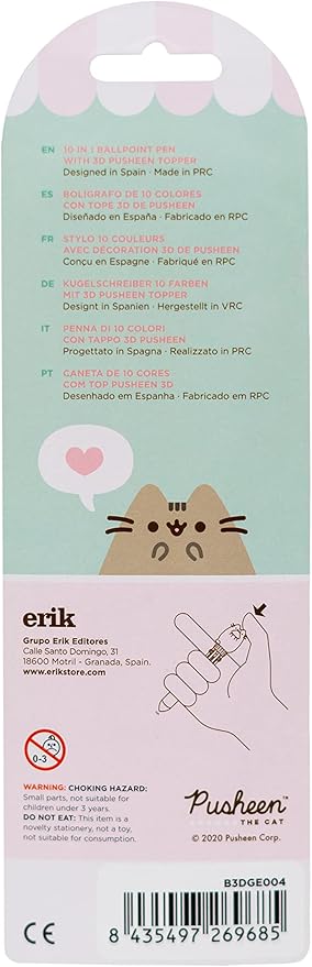 Grupo Erik Pusheen Pen | 10 In 1 Ballpoint Pen With 3D Pusheen Cat Topper | Pusheen Gifts - Pusheen Stationery | Multi Colour Pen | Cute Pen | Kawaii pen - Kawaii Stationery