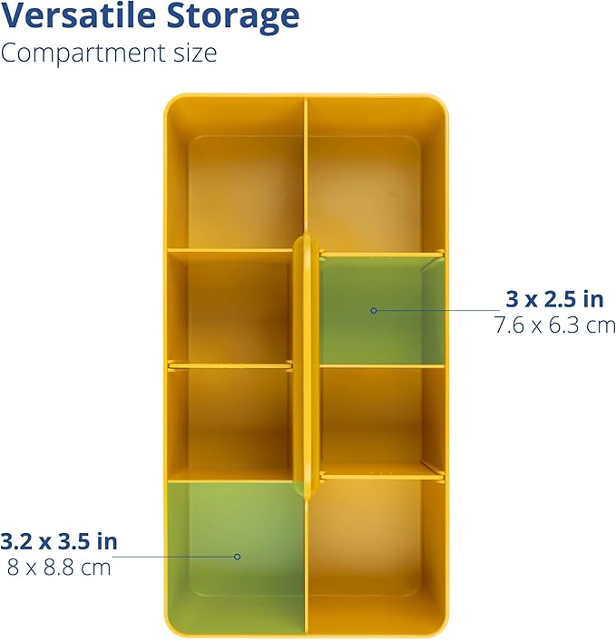 BLUE GINKGO Stackable Organizer Caddy – Korean-Made Portable Tote for Bathroom, Office, Crafts, or School Supplies (Long Rectangle, Yellow)