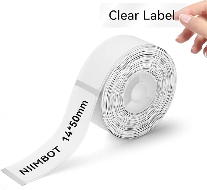 NIIMBOT Label Maker Tape for D11/D110/D101 Label Maker, 14 x 50 mm (0.55'' x 1.97'')-130 Tapes/Roll for Home Office Labeling Tape Replacement, Clear