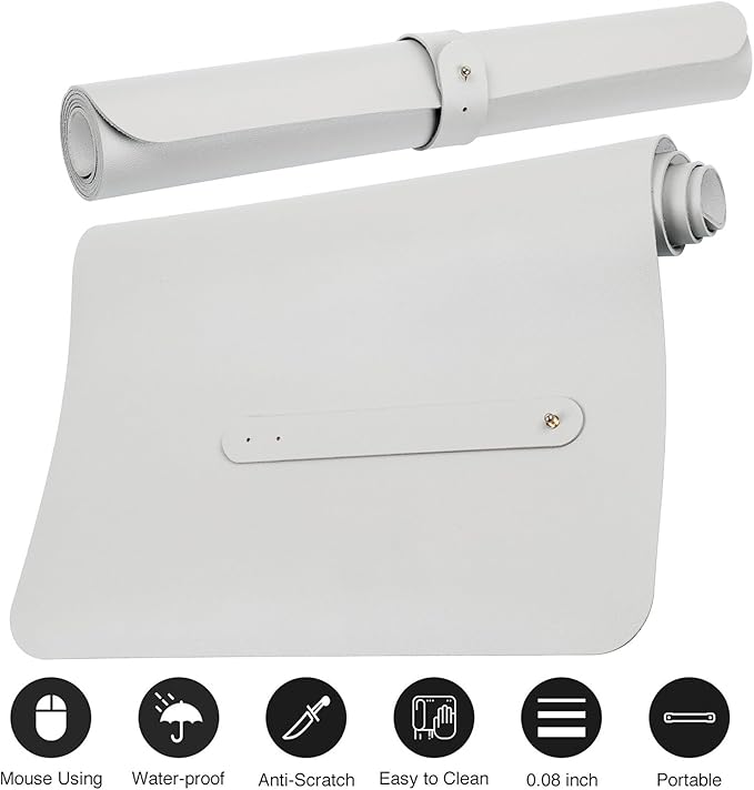 ‎Boutilon Leather Mouse Pad,Extended Desk Pad for Keyboard and Mouse Non-Slip Study Desk Writing Pad Desktop Protector for Home Office Accessories,24"x 14"(S-White)