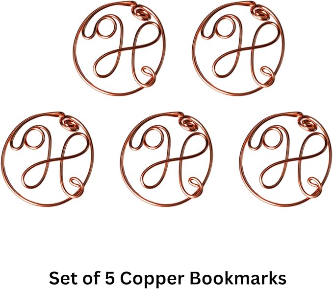 Personalized Initial Copper Bookmark, Set of 5, Handmade Copper Gift for Her, Him, Couple on Birthday, Wedding Anniversary, Alphabet Bookmark (H)