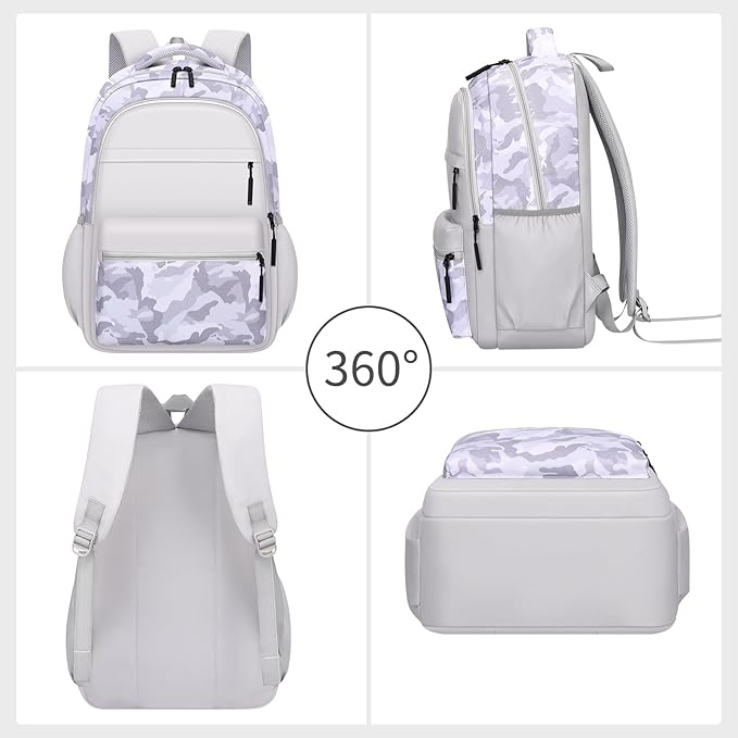 Cute Backpack for School Kids Camouflage Laptop Travel Backpack for Women Men Casual College Teen Bookbag(white)