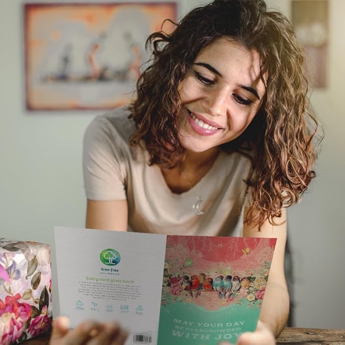 Tree-Free Greetings - Birthday Card - Artful Designs - 1 Card + Matching Envelope - Made in USA - 100% Recycled Paper - 5 x 7 - Overcrowded with Joy (VO69645)